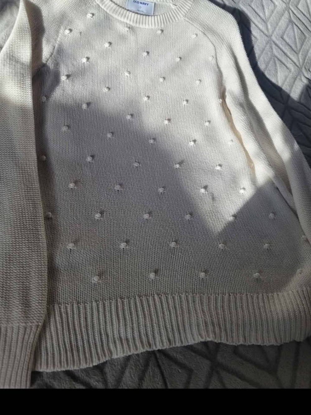 Old Navy Cream Crewneck Sweater with Textured Dot Detail